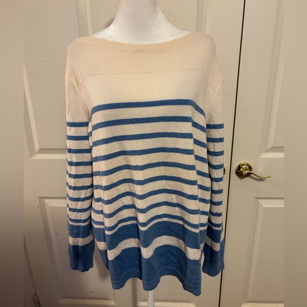 Talbots off-white and light blue striped merino wool sweater
